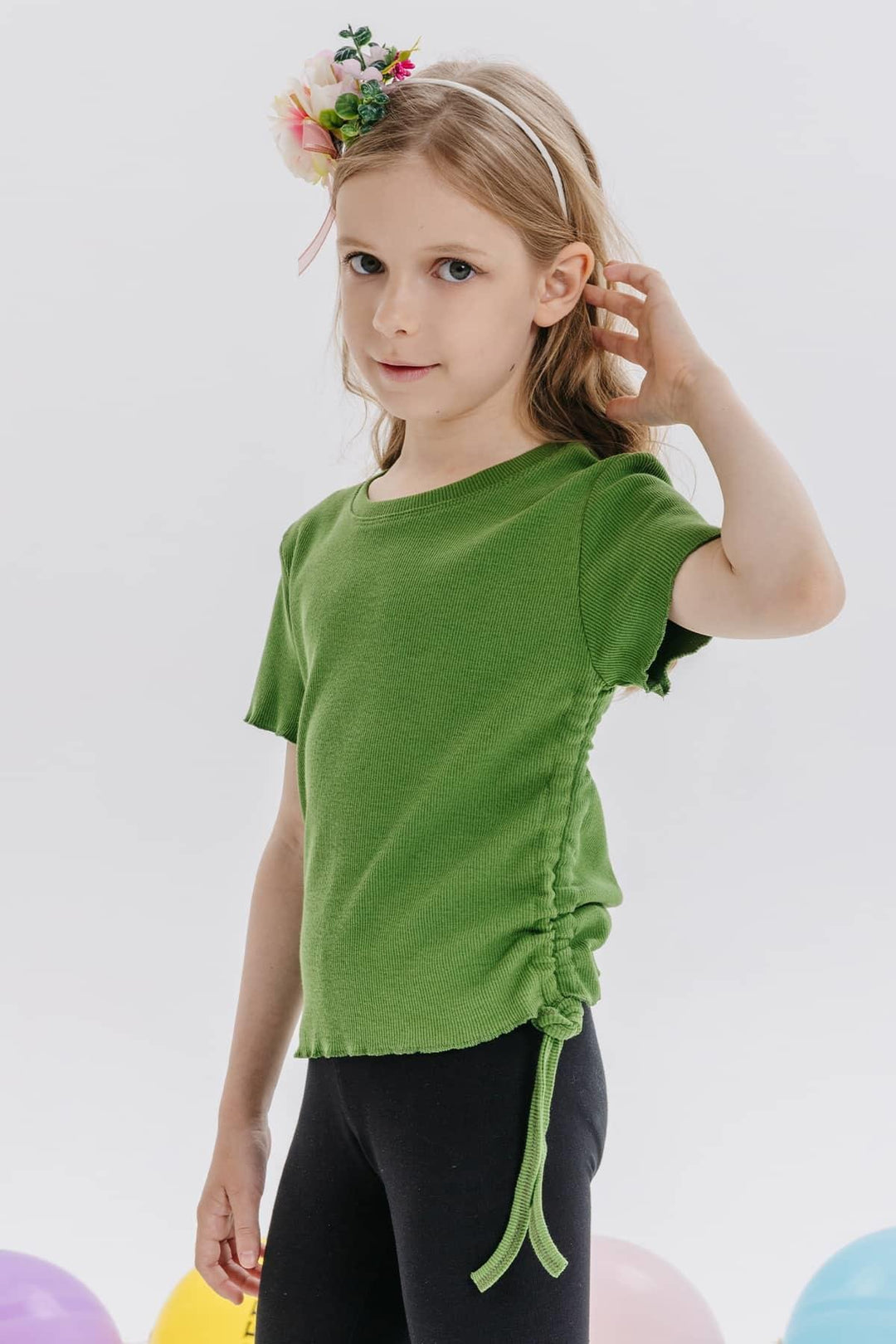 BRE Breeze Girl's T-Shirt with Gathered Sides 84 Years, Khaki Green - Severn