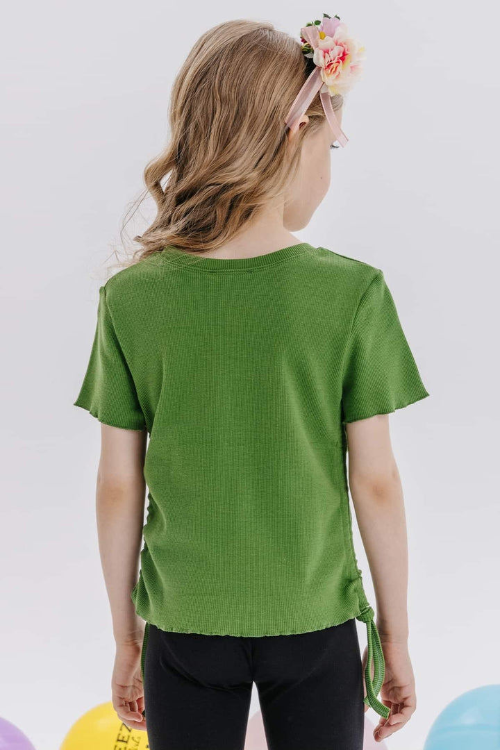 BRE Breeze Girl's T-Shirt with Gathered Sides 84 Years, Khaki Green - Severn