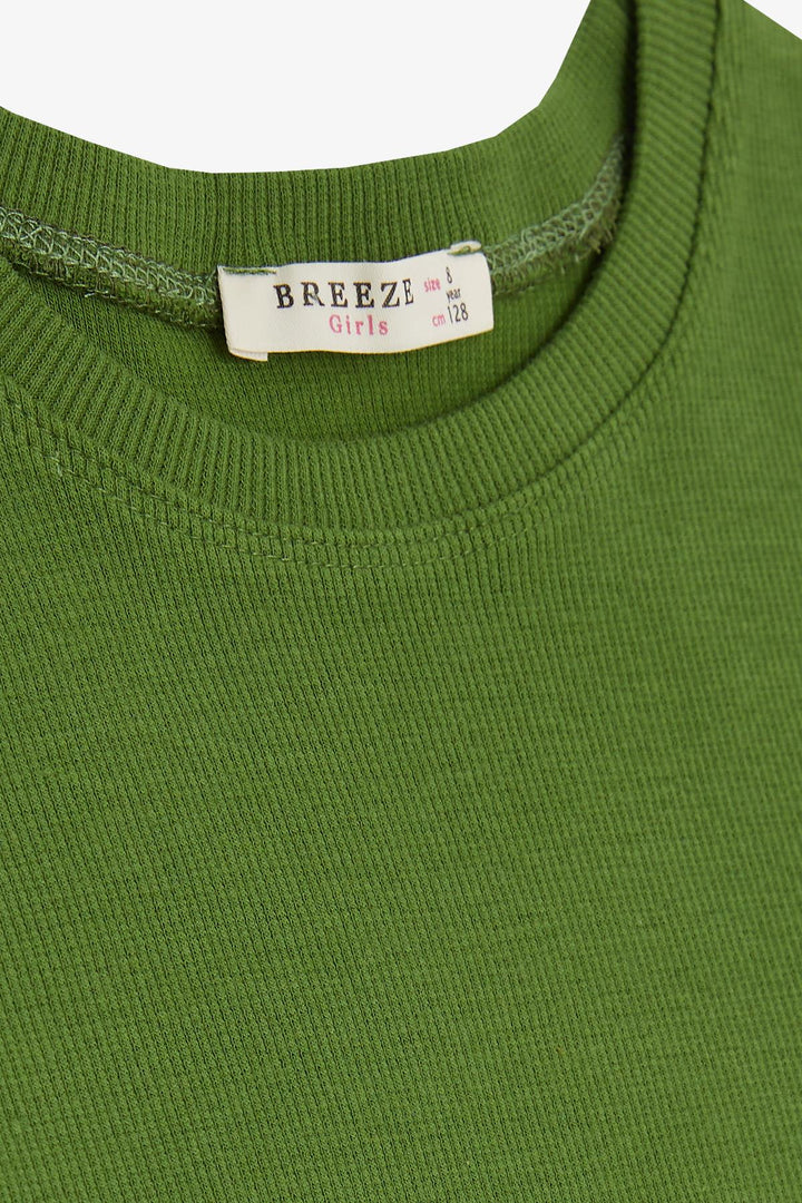 BRE Breeze Girl's T-Shirt with Gathered Sides 84 Years, Khaki Green - Severn