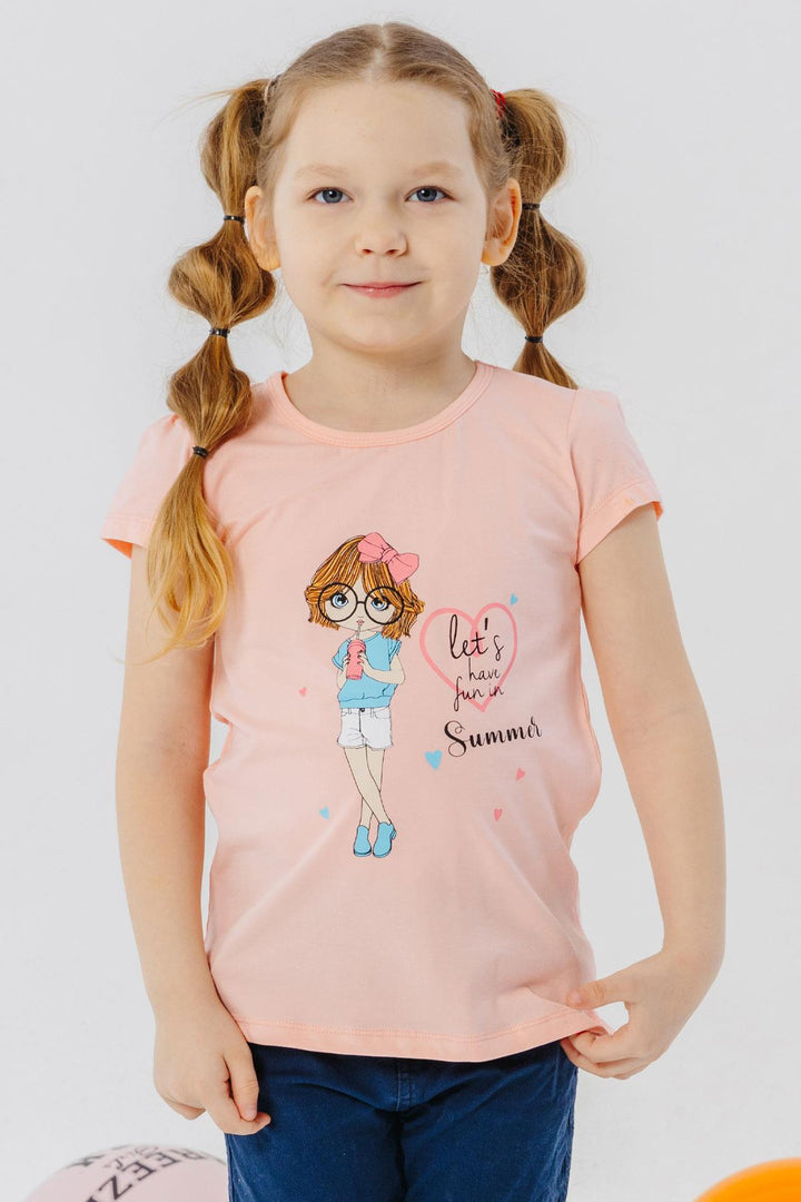 BRE Breeze Girl's T-shirt Summer Themed Cool Girl Printed 2-6 Years, Salmon - Gaithersburg