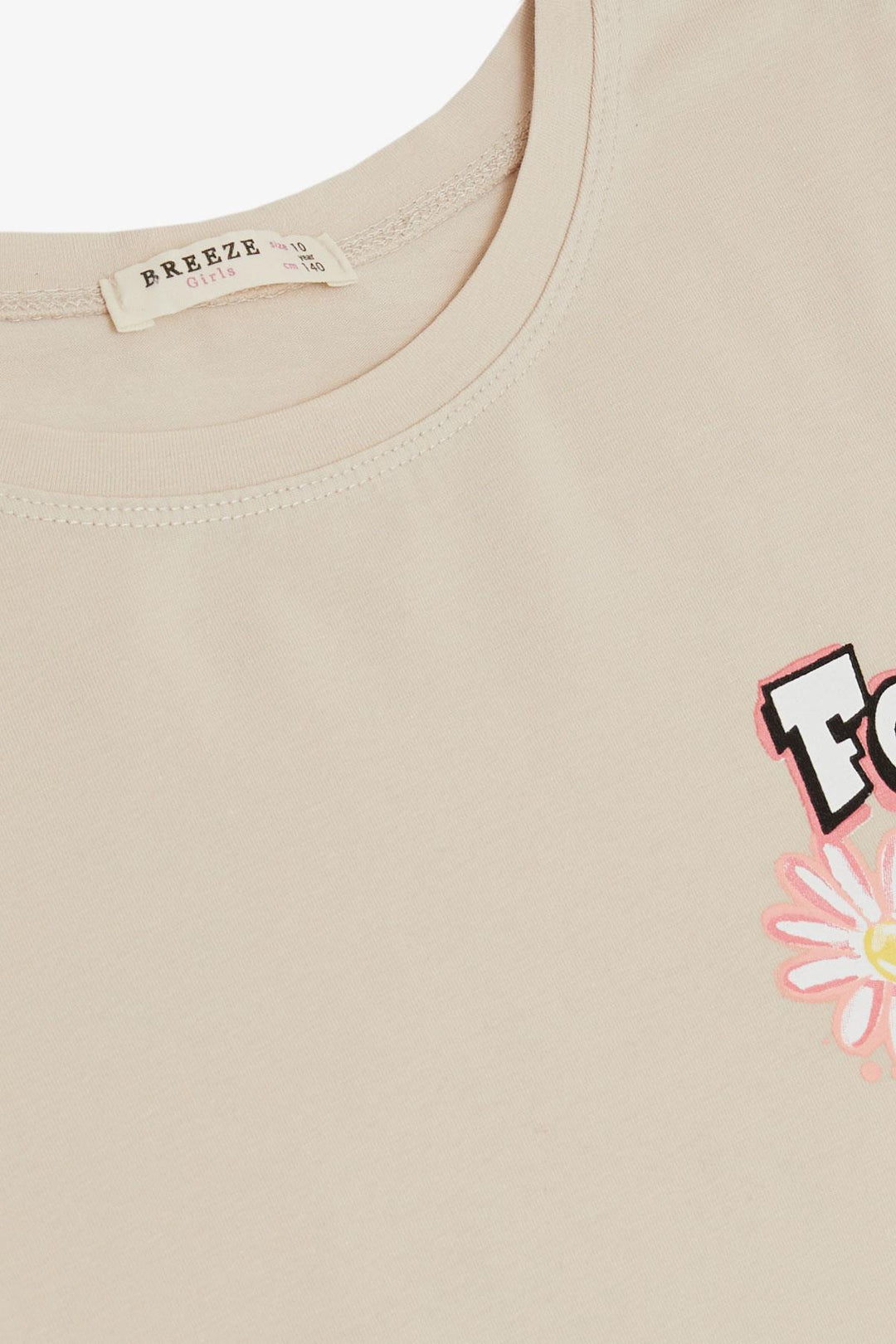 BRE Breeze Girl's T-shirt with Printed Text, 94 Years, Beige - Puerto Real