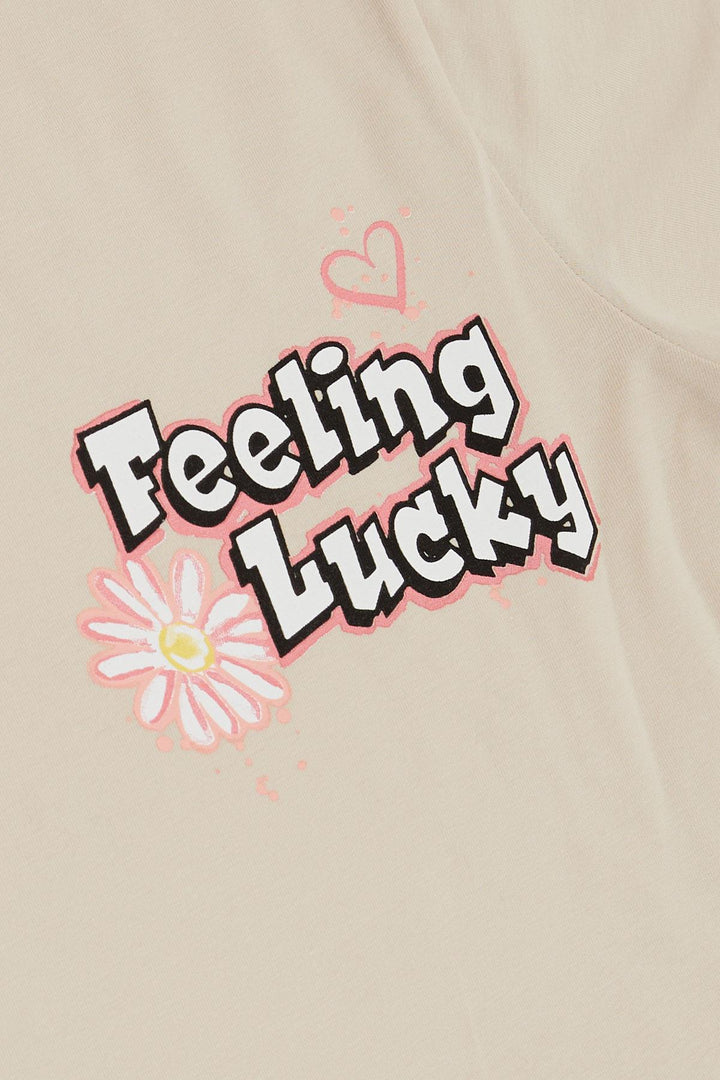 BRE Breeze Girl's T-shirt with Printed Text, 94 Years, Beige - Puerto Real