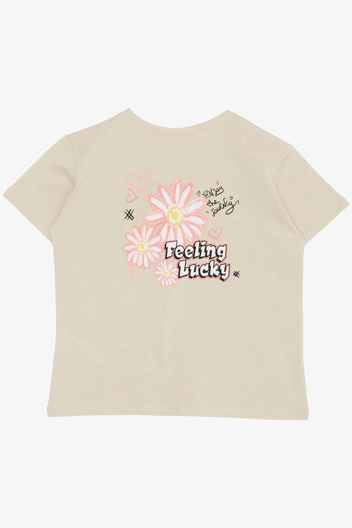 BRE Breeze Girl's T-shirt with Printed Text, 94 Years, Beige - Puerto Real