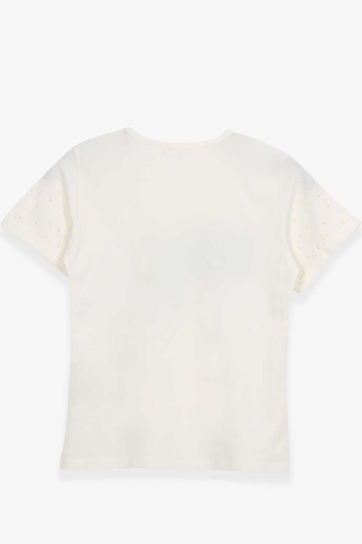 BRE Breeze Girl's T-shirt with Printed Text, 96 Years, Ecru - Georgetown