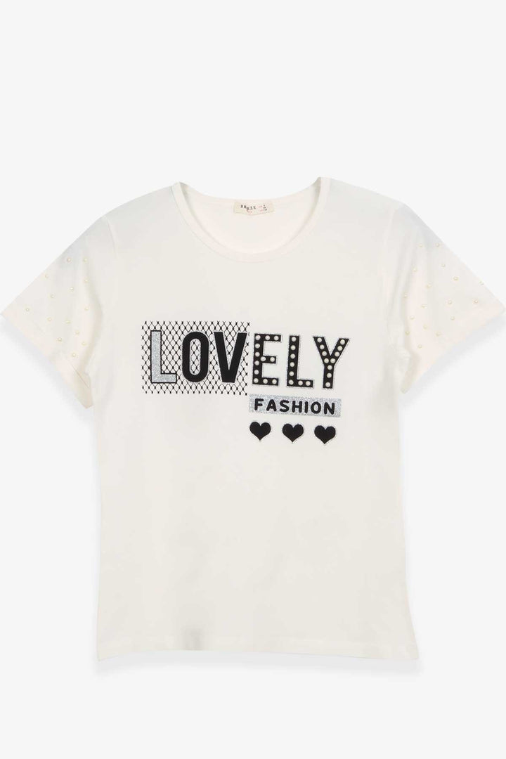 BRE Breeze Girl's T-shirt with Printed Text, 96 Years, Ecru - Georgetown