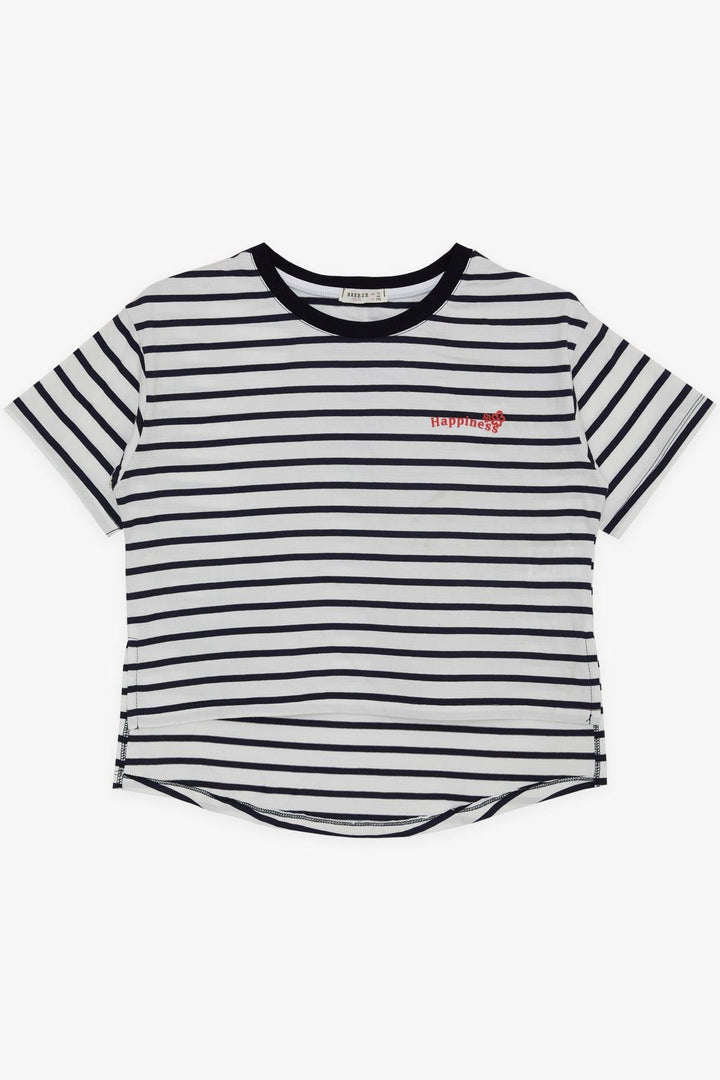 BRE Breeze Girl's T-shirt with Printed Text on the Front Short Striped 96 Years, White - Apatzingan de la Constitucion