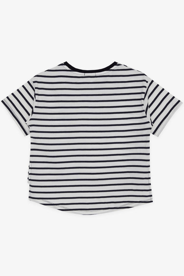 BRE Breeze Girl's T-shirt with Printed Text on the Front Short Striped 96 Years, White - Apatzingan de la Constitucion