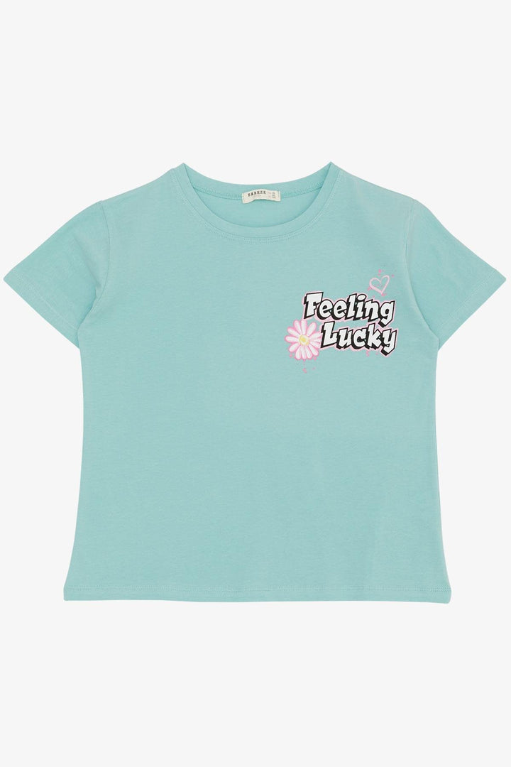 BRE Breeze Girl's T-shirt with Printed Text, 94 Years, Aqua Green - South Hill