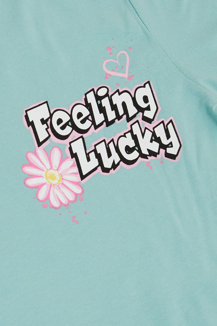 BRE Breeze Girl's T-shirt with Printed Text, 94 Years, Aqua Green - South Hill