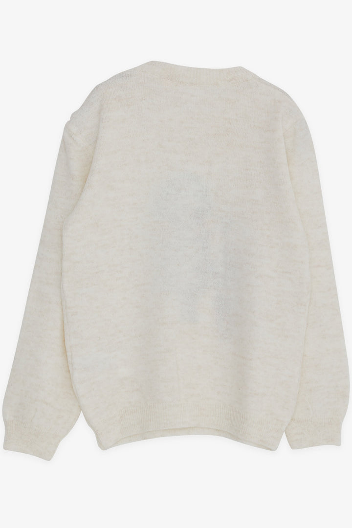 BRE Breeze Girl Child Sweater with Sequin Embroidery Girl Printed 1.5-5 Years, Ecru - Famalicão
