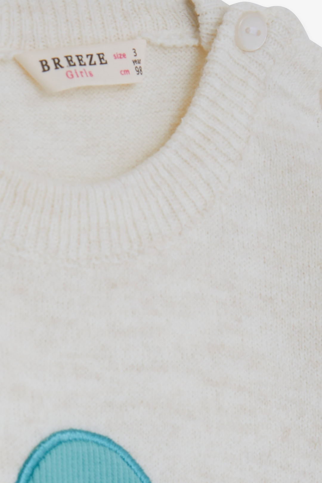 BRE Breeze Girl Child Sweater with Sequin Embroidery Girl Printed 1.5-5 Years, Ecru - Famalicão
