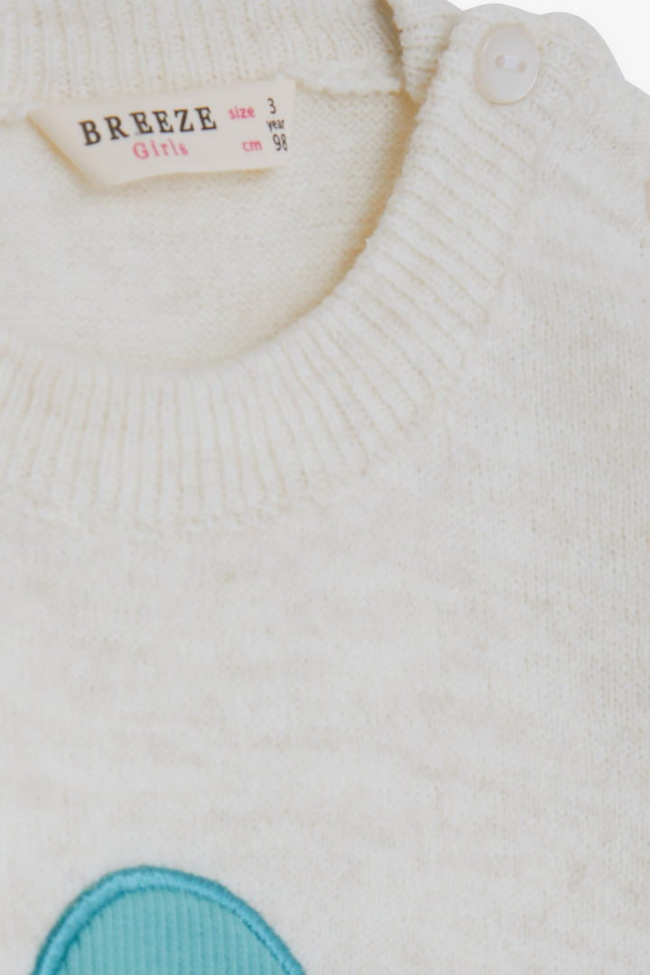 BRE Breeze Girl Child Sweater with Sequin Embroidery Girl Printed 1.5-5 Years, Ecru - Famalicão