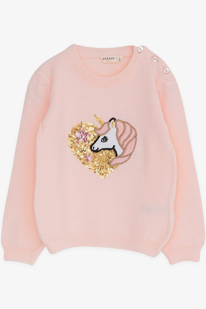 BRE Breeze Girl Child Sweater with Sequined Unicorn Print 1.5-5 Years, Powder - Urbandale