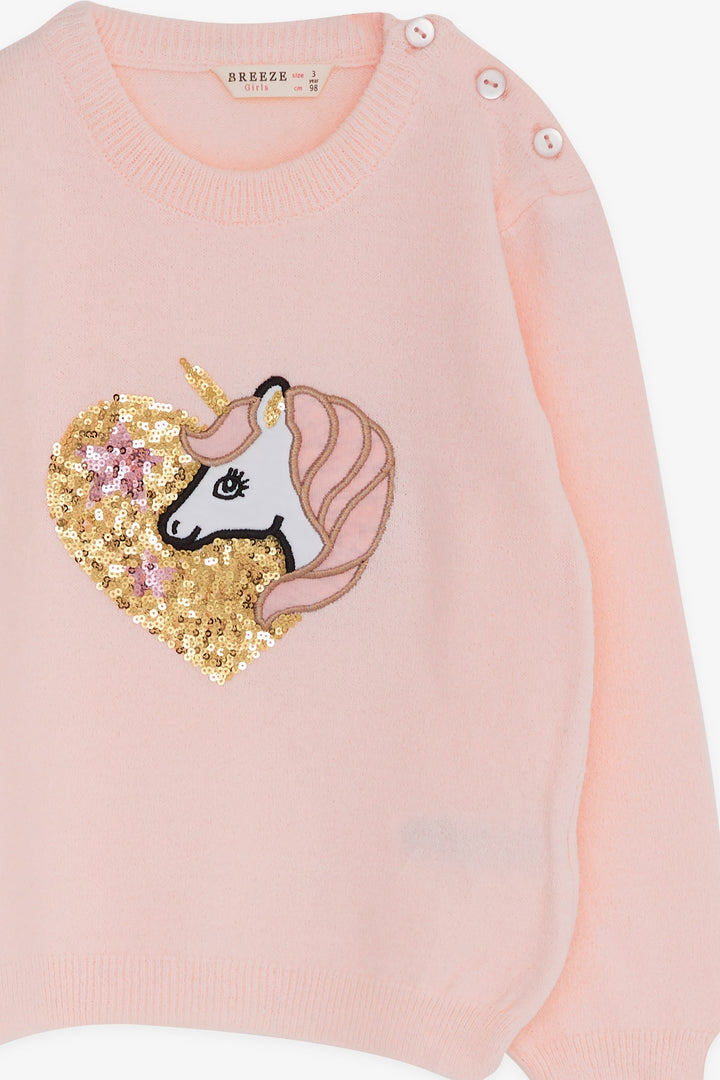 BRE Breeze Girl Child Sweater with Sequined Unicorn Print 1.5-5 Years, Powder - Urbandale