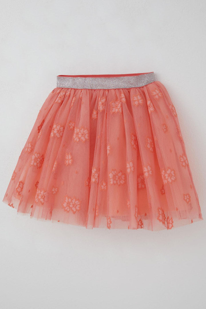 BRE Breeze Girl Child Tutu Skirt with Flower Embroidery Elastic Waistband Glittery 50 Years, Salmon - East Providence