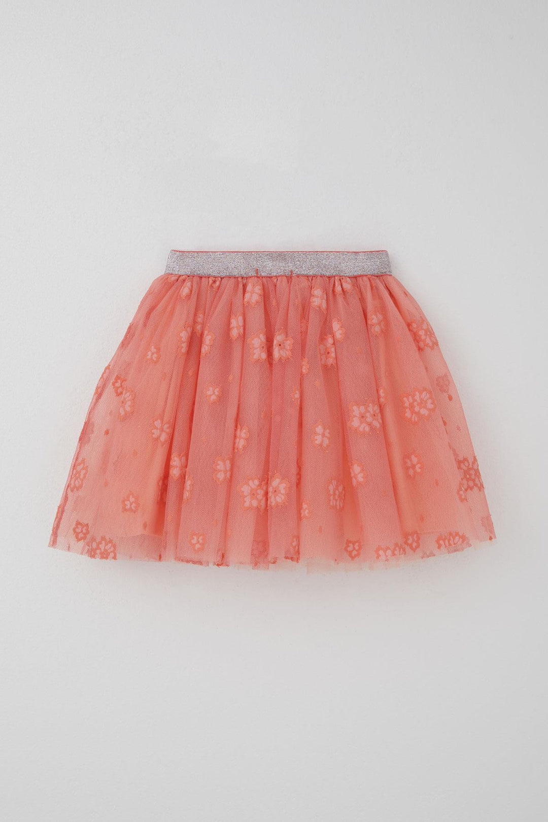 BRE Breeze Girl Child Tutu Skirt with Flower Embroidery Elastic Waistband Glittery 50 Years, Salmon - East Providence