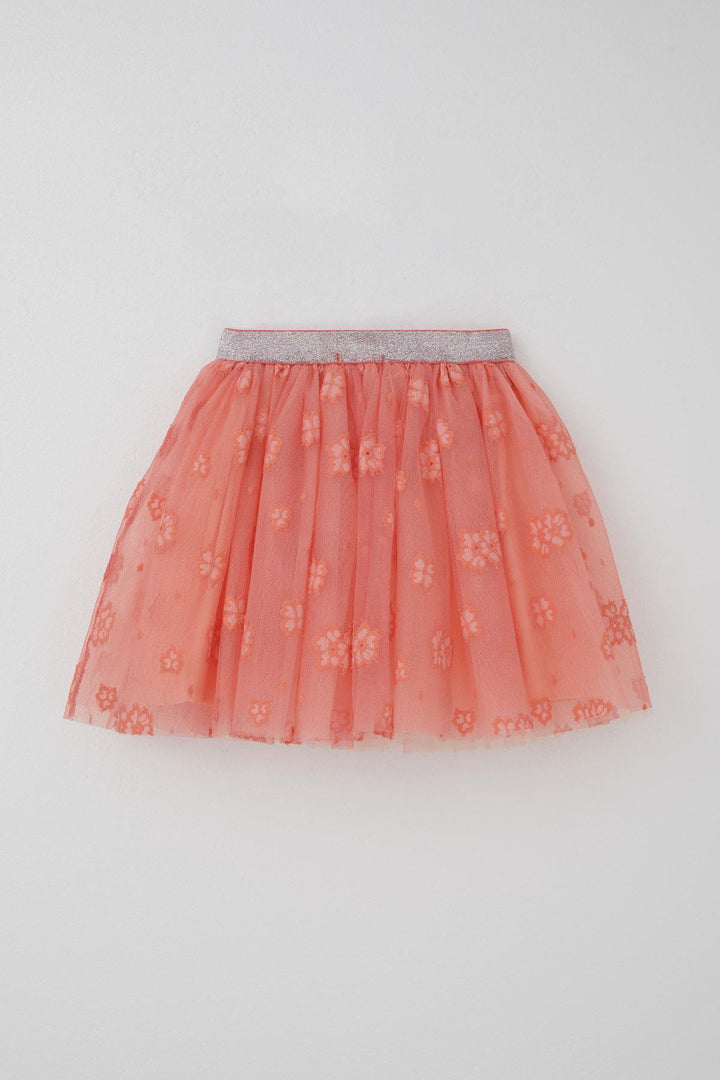 BRE Breeze Girl Child Tutu Skirt with Flower Embroidery Elastic Waistband Glittery 50 Years, Salmon - East Providence