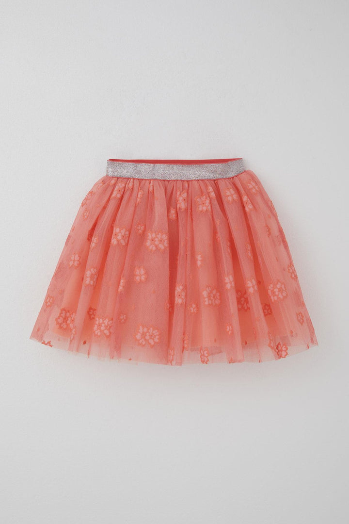 BRE Breeze Girl Child Tutu Skirt with Flower Embroidery Elastic Waistband Glittery 50 Years, Salmon - East Providence