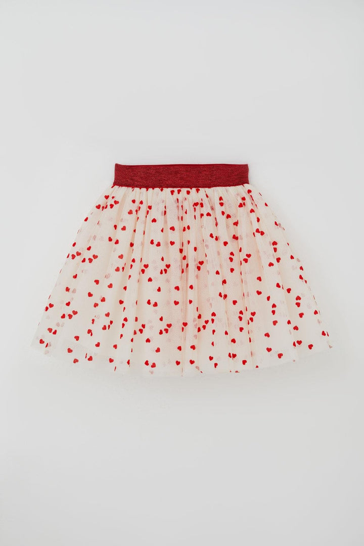 BRE Breeze Girl Child Tutu Skirt Heart Patterned Elastic Waist 50 Years, Cream - Naperville