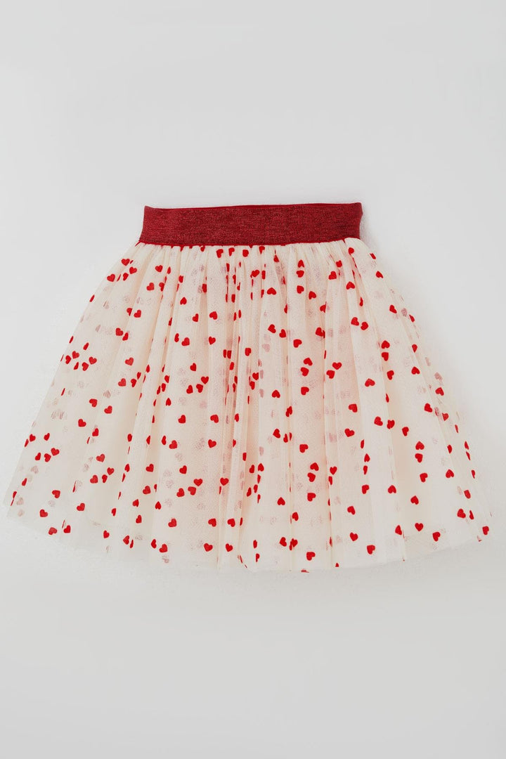 BRE Breeze Girl Child Tutu Skirt Heart Patterned Elastic Waist 50 Years, Cream - Naperville