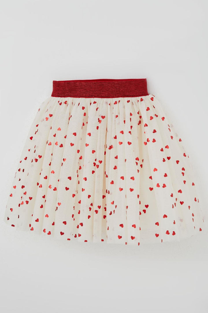 BRE Breeze Girl Child Tutu Skirt with Glitter Heart Pattern Elastic Waist 50 Years, Ecru - Newcastle