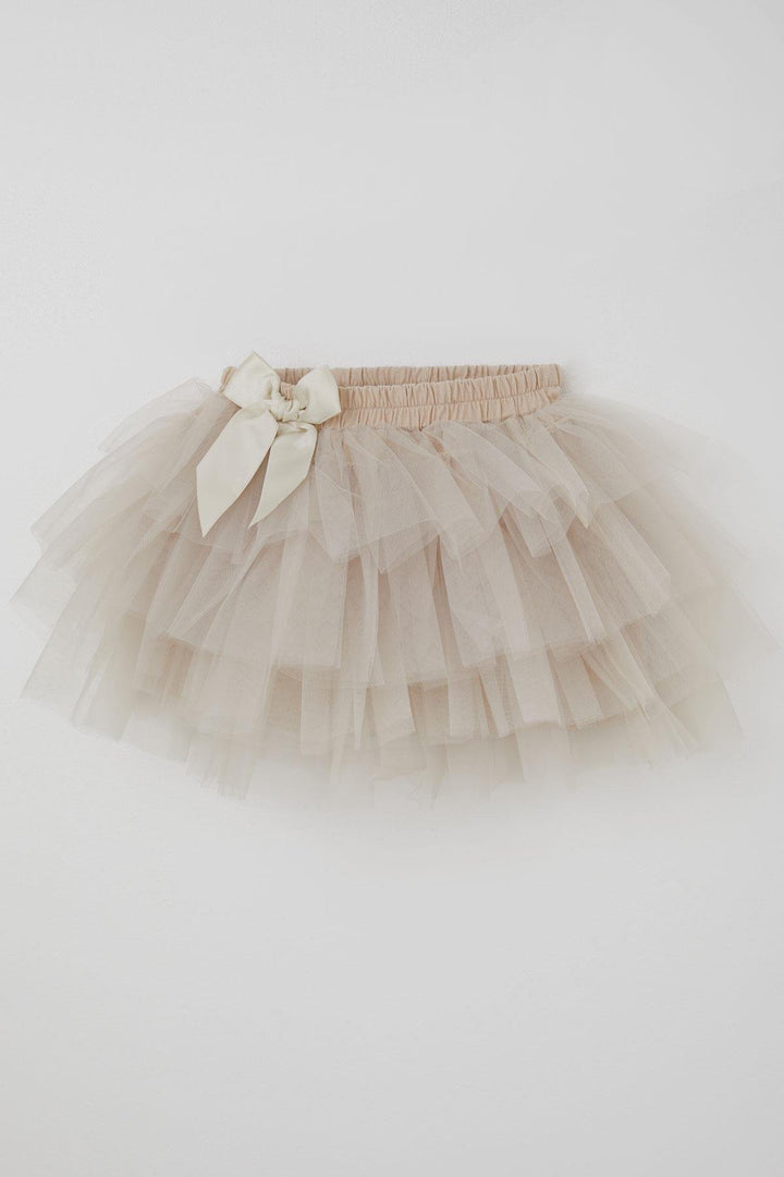 BRE Breeze Girl Child Tutu Skirt Tulle Detailed Layered Bow Accessorized 4-8 Years, Stone - Granadilla de Abona