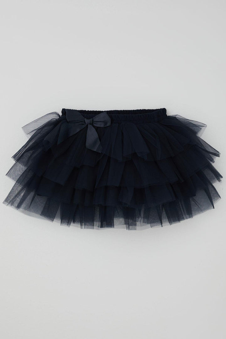 BRE Breeze Girl's Tutu Skirt Tulle Detailed Layered with Bow Accessory 4-8 Years, Navy Blue - Rîbniţa
