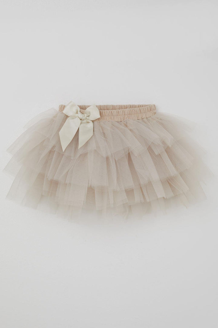 BRE Breeze Girl Child Tutu Skirt Tulle Detailed Layered Bow Accessorized 4-8 Years, Stone - Granadilla de Abona