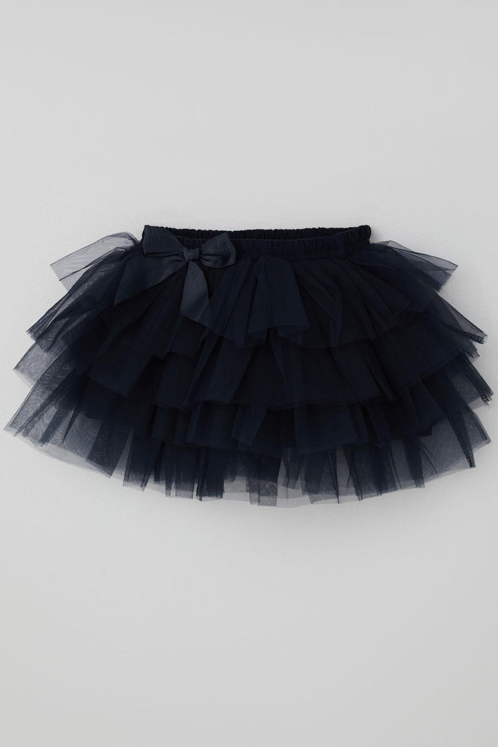 BRE Breeze Girl's Tutu Skirt Tulle Detailed Layered with Bow Accessory 4-8 Years, Navy Blue - Rîbniţa