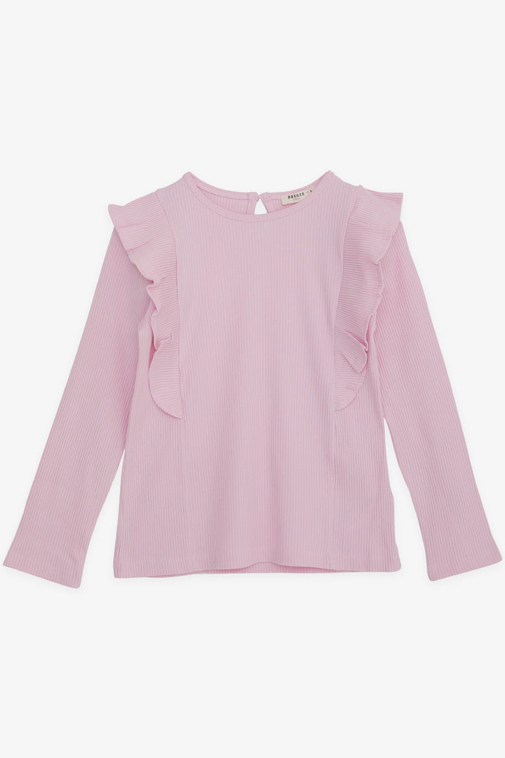 BRE Breeze Girl Child Long Sleeve Blouse with Ruffles, 4-8 Years, Pink - Washington
