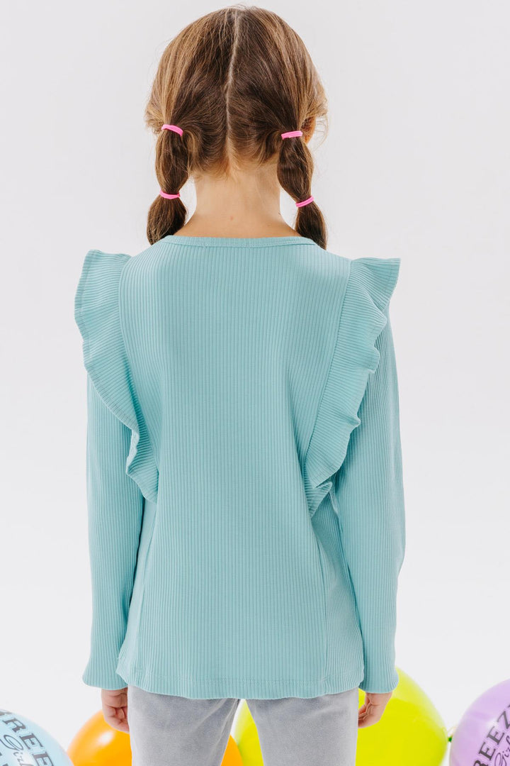BRE Breeze Girl Child Long Sleeve Blouse with Ruffles 4-8 Years, Aqua Green - San José del Cabo