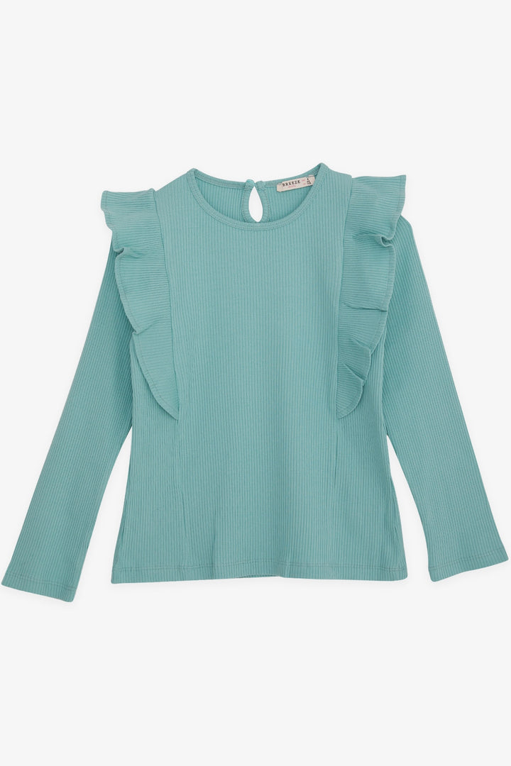 BRE Breeze Girl Child Long Sleeve Blouse with Ruffles 4-8 Years, Aqua Green - San José del Cabo