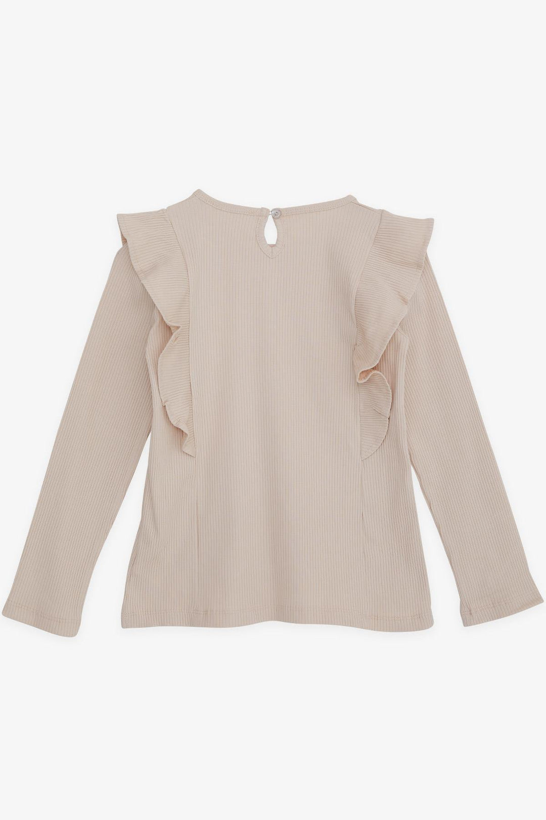 BRE Breeze Girl Child Long Sleeve Blouse with Ruffles, 4-8 Years, Beige - Nashville