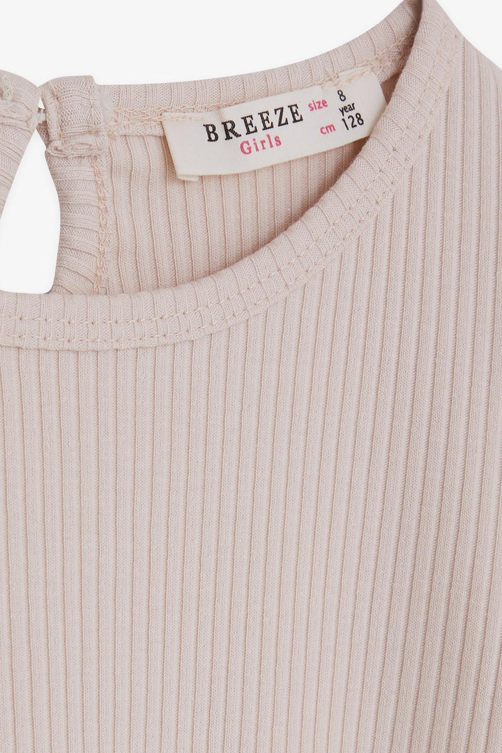 BRE Breeze Girl Child Long Sleeve Blouse with Ruffles, 4-8 Years, Beige - Nashville