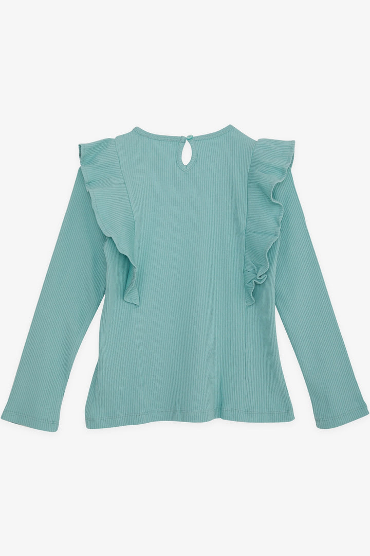 BRE Breeze Girl Child Long Sleeve Blouse with Ruffles 4-8 Years, Aqua Green - San José del Cabo