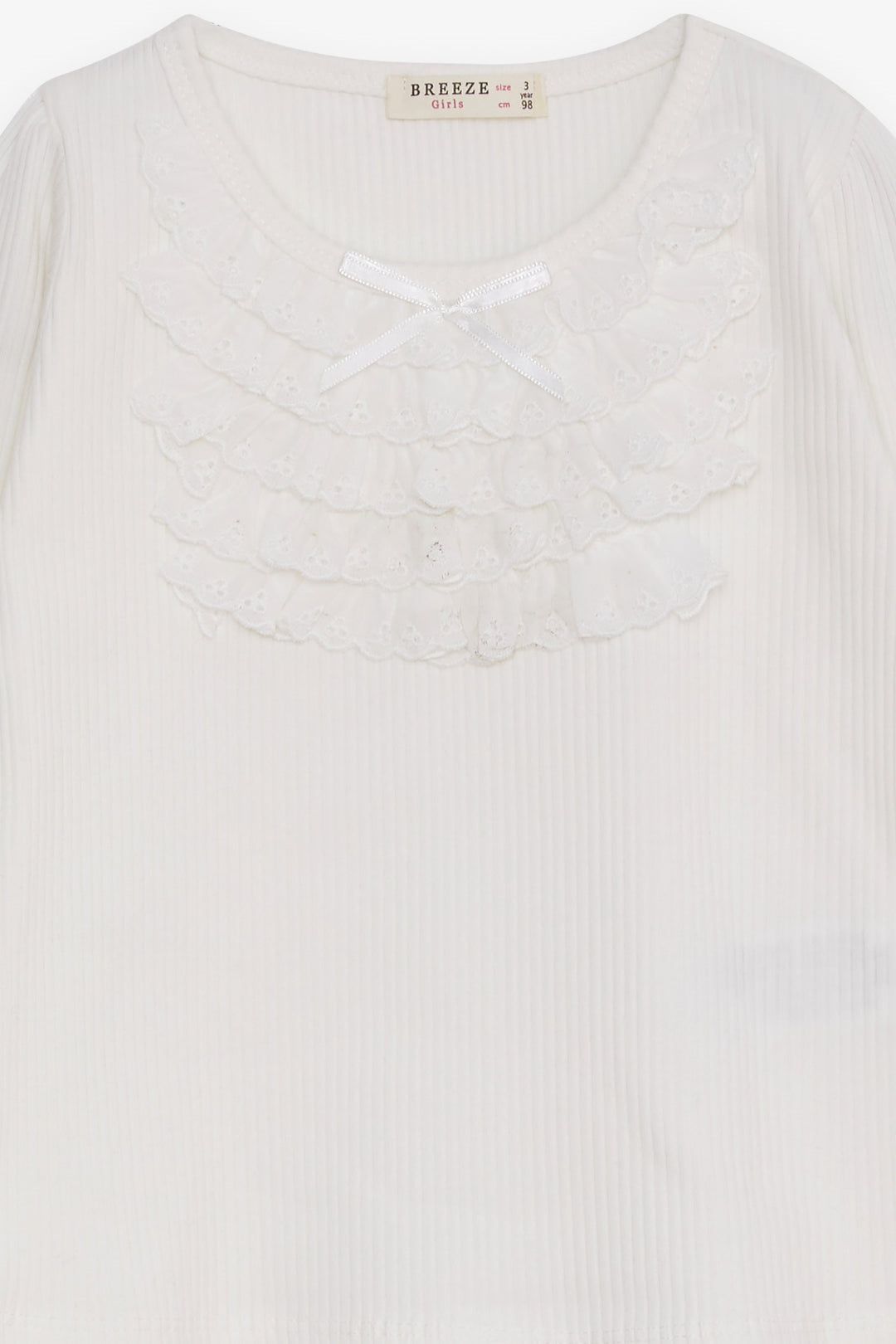 BRE Breeze Girl Child Long Sleeve Blouse with Lace Bow 3-8 Years, Ecru - Huntington