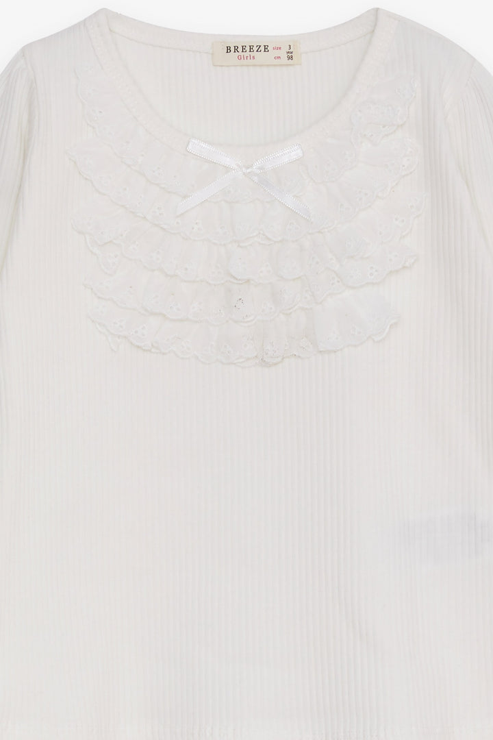 BRE Breeze Girl Child Long Sleeve Blouse with Lace Bow 3-8 Years, Ecru - Huntington