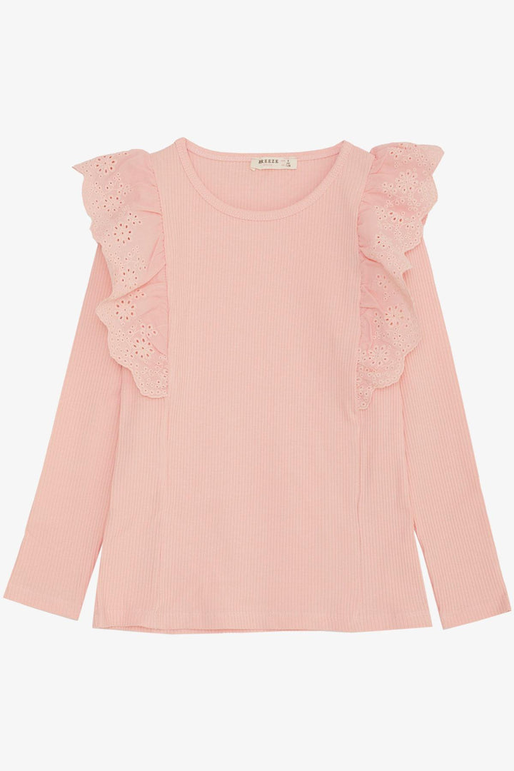 BRE Breeze Girl Child Long Sleeve Blouse with Guipure Flower Embroidery, 82 Years, Pink - Boucherville