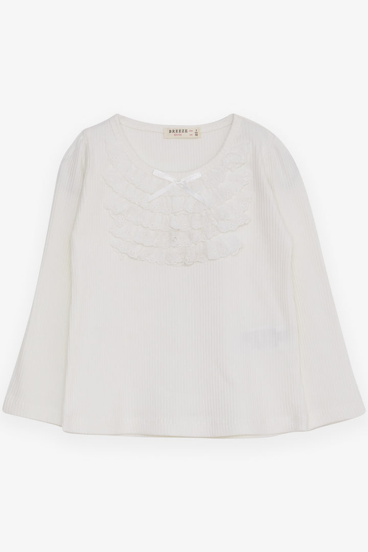 BRE Breeze Girl Child Long Sleeve Blouse with Lace Bow 3-8 Years, Ecru - Huntington