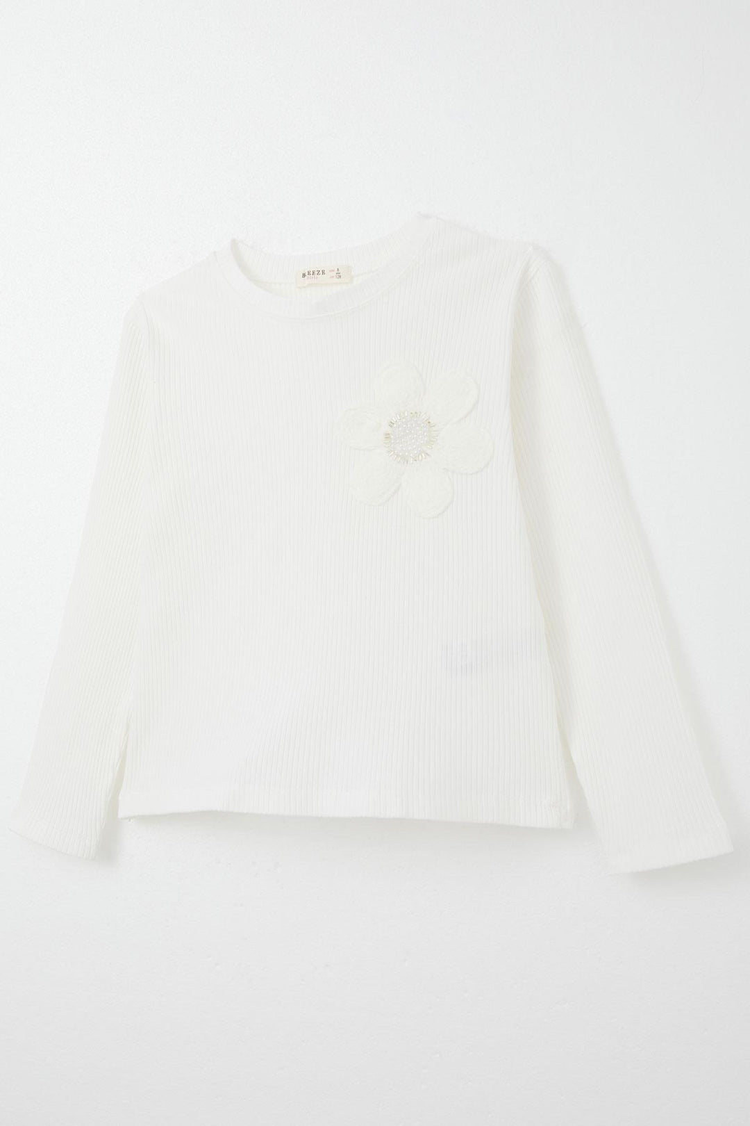 BRE Breeze Girl Child Long Sleeve Blouse with Pearl Daisy Embroidery Armored 84 Years, Ecru - Marratxi