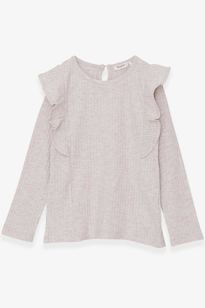 BRE Breeze Girl Child Long Sleeve Blouse with Frilly Shoulders 62 Years, Beige Melange - Sandy