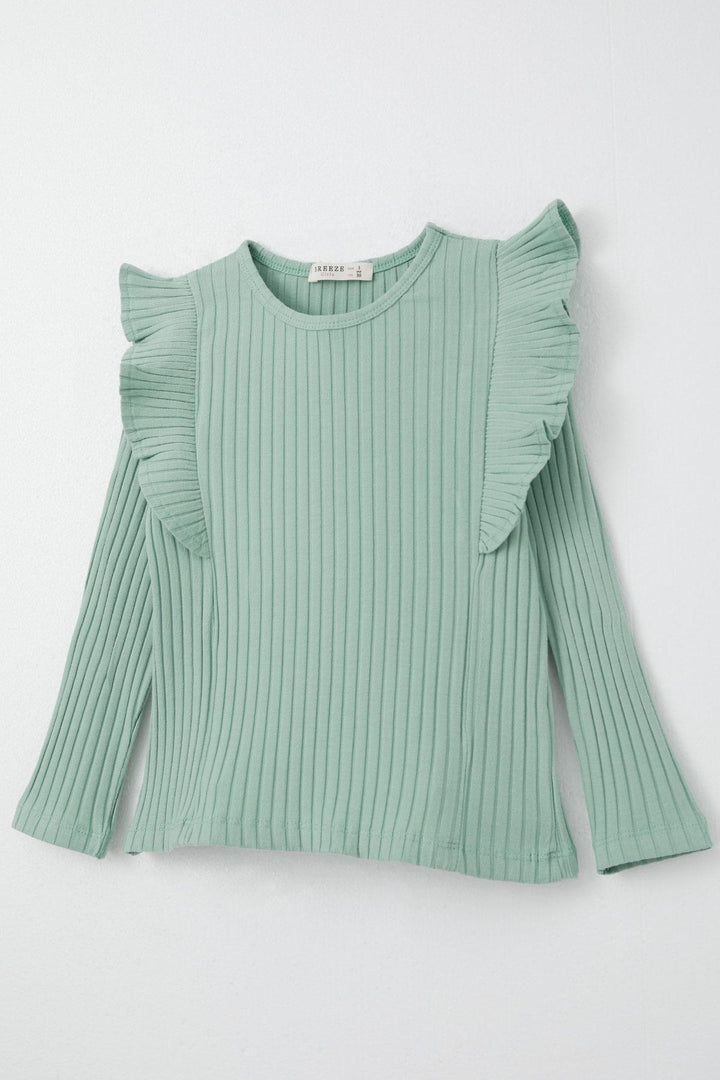 BRE Breeze Girl Child Long Sleeve Blouse with Frilly Shoulders 2-6 Years, Aqua Green - Mantova