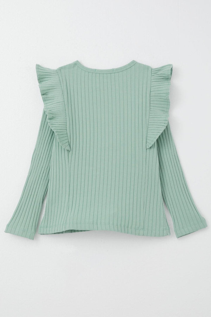 BRE Breeze Girl Child Long Sleeve Blouse with Frilly Shoulders 2-6 Years, Aqua Green - Mantova
