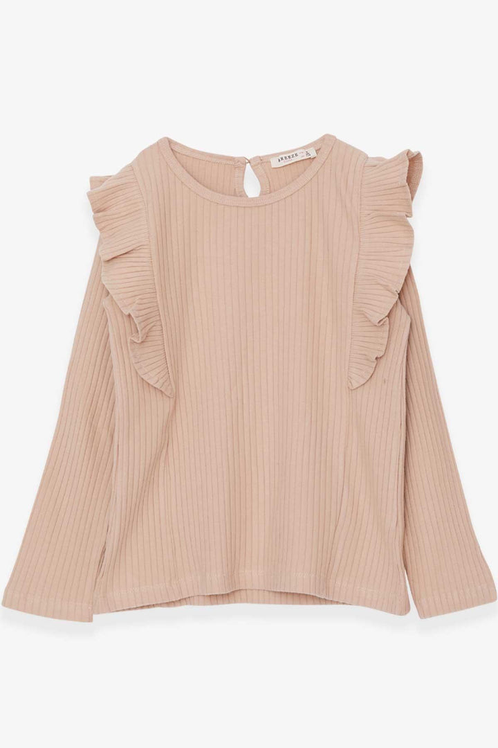 BRE Breeze Girl Child Long Sleeve Blouse with Frilly Shoulders, 62 Years, Beige - Haverford