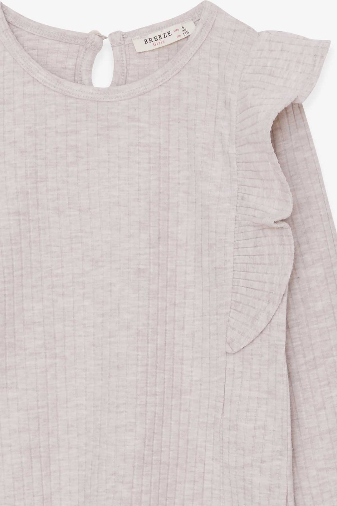 BRE Breeze Girl Child Long Sleeve Blouse with Frilly Shoulders 62 Years, Beige Melange - Sandy
