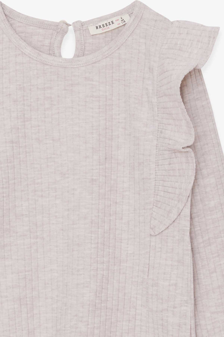 BRE Breeze Girl Child Long Sleeve Blouse with Frilly Shoulders 62 Years, Beige Melange - Sandy
