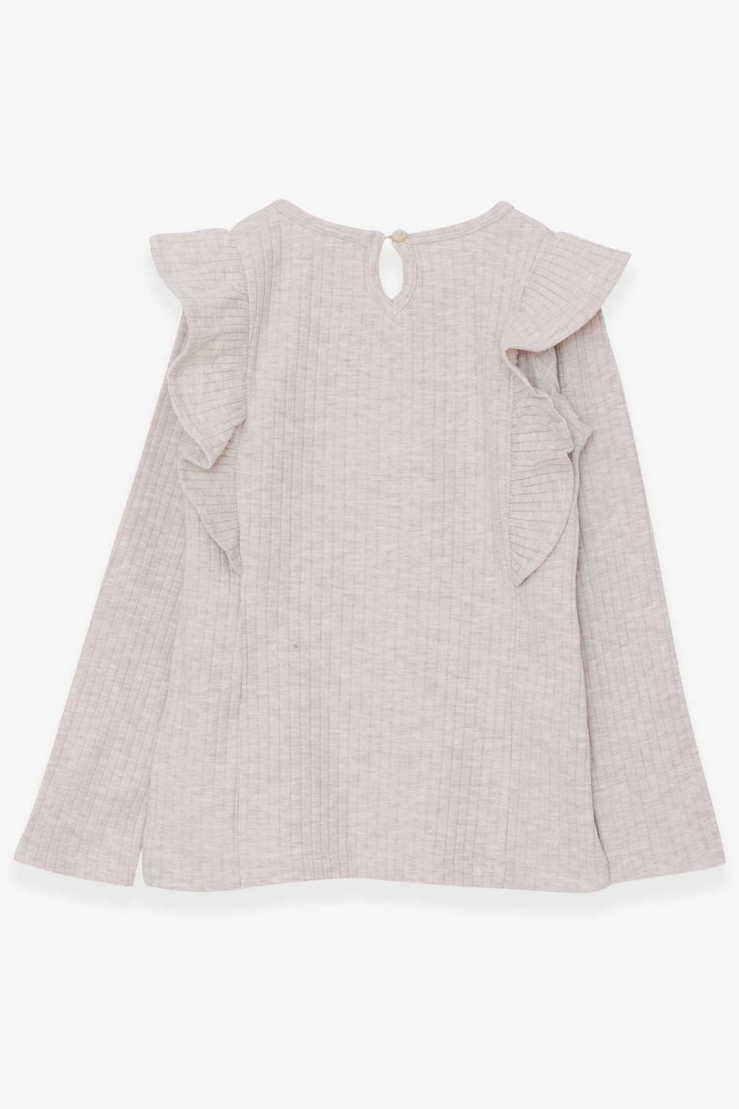BRE Breeze Girl Child Long Sleeve Blouse with Frilly Shoulders 62 Years, Beige Melange - Sandy