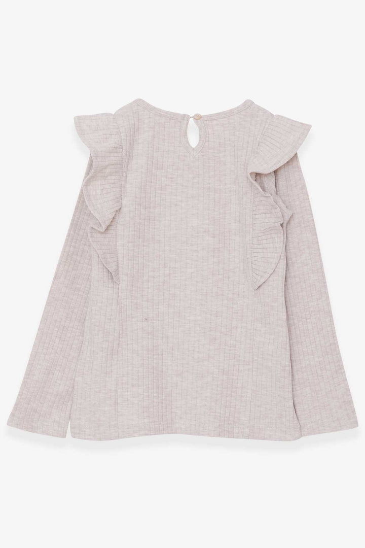 BRE Breeze Girl Child Long Sleeve Blouse with Frilly Shoulders 62 Years, Beige Melange - Sandy
