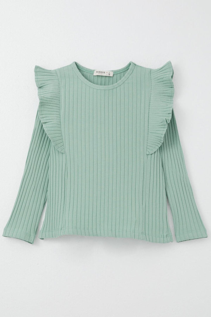 BRE Breeze Girl Child Long Sleeve Blouse with Frilly Shoulders 2-6 Years, Aqua Green - Mantova