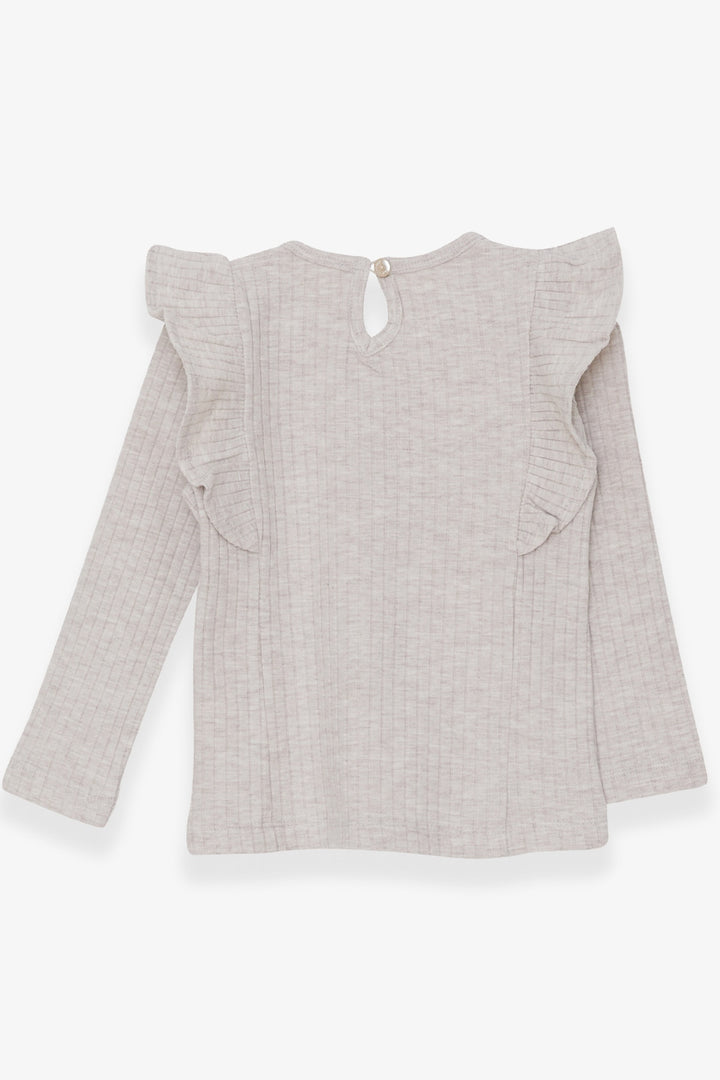 BRE Breeze Girl Child Long Sleeve Blouse with Frilly Shoulders 1.5-5 Years, Beige Melange - Cornwall